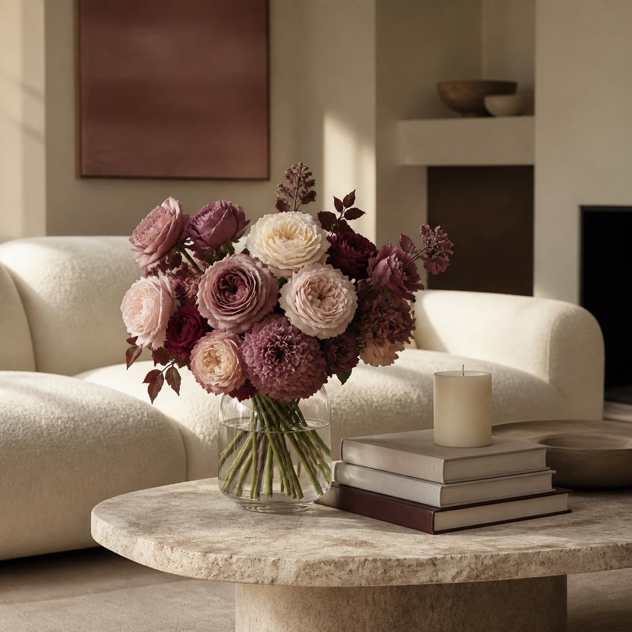 Composição floral em ambiente com luz natural